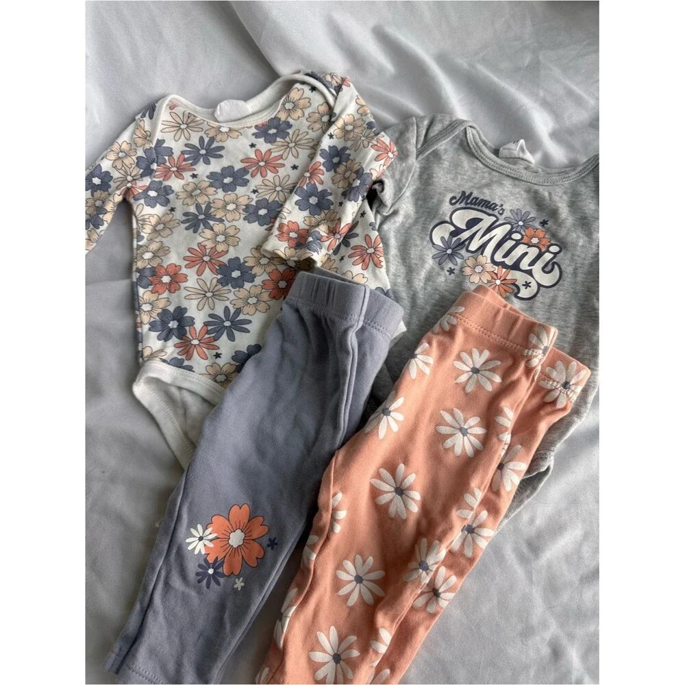 6M 100% Cotton Baby Girls 4 Piece Set - Pink, Gray, White